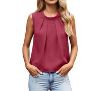 Tank Top Mujer Cuello Alto con Pliegues, Camiseta Sin Mangas Satinada para Verano, Ropa Elegante Mujer para Oficina Y Uso Diario