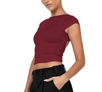 Tank Top Mujer Ofertas Top De Manga Corta con Espalda Descubierta para Mujer, Camiseta Corta Ajustada con Cuello Top Cruzado Mujer por Delante Camiseta Mujer Hombro A Ropa Gym Mujer Ofertas