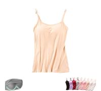 Tank with Built-in Bra, 2-in-1 Adjustable Spaghetti Strap Camisole Tops, Classic Scooped Neckline Design(Color:Beige,Size:XXXL)
