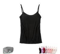 Tank with Built-in Bra, 2-in-1 Adjustable Spaghetti Strap Camisole Tops, Classic Scooped Neckline Design(Color:Black,Size:XXXL)