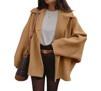 Tankaneo Abrigos de guisantes clásicos para mujer, con solapa de muesca, botonadura única, de gran tamaño, para otoño e invierno, ropa de abrigo, Caqui, Small