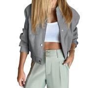 Tankaneo Chaqueta bomber corta para mujer, mezcla de lana, abrigos cortos de guisantes, manga larga, con botones, ropa de abrigo informal de invierno, Gris oscuro, XL