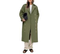 Tankaneo Gabardina larga para mujer, de gran tamaño, con doble botonadura, resistente al viento, solapa clásica, casual, abrigo de otoño, Verde militar, XL
