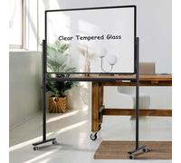 TANKEE - Pizarra blanca móvil de vidrio transparente sobre ruedas, pizarra de borrado en seco de 48 x 32 pulgadas con soporte, pizarra blanca rodante grande con 25 hojas de papel de papel, tablero de