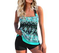 Tankini de Baño Mujer 2024 Tallas Grandes Reductores Conjuntos Dos Piezas Mujer con Relleno Niña Swimsuit Deportivo Sexy Verano Trikinis Menstrual Natacion Arena Bañadores Beachwear Cian M