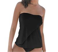 Tankini Dos Piezas Mujer 2024 Moda Traje de Baño sin Tirantes Push Up Bañador Color sólido Reductor Barriga Tankini Playa Cintura Alta Conjunto de Bikinis Vacaciones