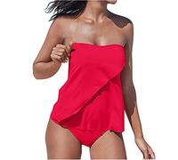 Tankini Dos Piezas Mujer 2024 Moda Traje de Baño sin Tirantes Push Up Bañador Color sólido Reductor Barriga Tankini Playa Cintura Alta Conjunto de Bikinis Vacaciones