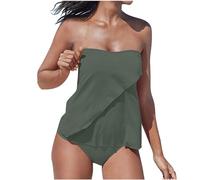 Tankini Dos Piezas Mujer 2024 Moda Traje de Baño sin Tirantes Push Up Bañador Color sólido Reductor Barriga Tankini Playa Cintura Alta Conjunto de Bikinis Vacaciones