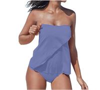 Tankini Dos Piezas Mujer 2024 Moda Traje de Baño sin Tirantes Push Up Bañador Color sólido Reductor Barriga Tankini Playa Cintura Alta Conjunto de Bikinis Vacaciones