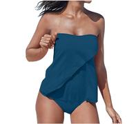 Tankini Dos Piezas Mujer 2024 Moda Traje de Baño sin Tirantes Push Up Bañador Color sólido Reductor Barriga Tankini Playa Cintura Alta Conjunto de Bikinis Vacaciones