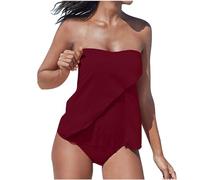 Tankini Dos Piezas Mujer 2024 Moda Traje de Baño sin Tirantes Push Up Bañador Color sólido Reductor Barriga Tankini Playa Cintura Alta Conjunto de Bikinis Vacaciones