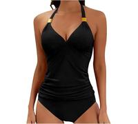 Tankini Halter Traje de baño para Mujer Control de Barriga Dos Piezas Bañador Cuello en V Bañador con Shorts 2025 (Negro,L)