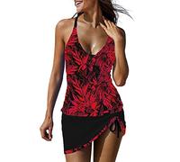Tankini - Juego de bikini para mujer, push-up de verano, trajes de playa, contenitivo, tallas grandes, tankini de dos piezas, elegante, top y pantalones cortos curvados, para la playa, natación, traje