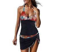 Tankini - Juego de bikini para mujer, push-up de verano, trajes de playa, contenitivo, tallas grandes, tankini de dos piezas, elegante, top y pantalones cortos curvados, para la playa, natación, traje