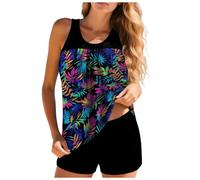 Tankini Largo De Talla Grande Bañador Tankini De Mujer Adelgazante Dos Piezas Tallas Grandes Control Barriga Flores Traje Baño Una Pieza con Tanga para Mujer Conjunto Clásico Adelgazante S Negras S