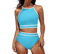 Tankini Mujer 2026 Bañadores Mujer Tallas Grandes Conjunto De Bikini De 2 Piezas para Mujer, Traje Baño Deportivo Cuello Alto Y Cintura Alta para Bañador Reductor Barriga Bikini