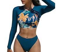 Tankini Mujer Conjunto De Bikini De 2 Piezas Top Corto con Estampado Floral De Manga Larga Y Braguita Trajes De BañO De Playa De Verano Sexy con Estampado De ProteccióN Solar Traje De BañO De Surf