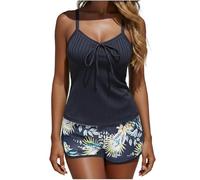 Tankini Mujer Push Up Traje De Baño 2 Piezas Sexy Tankinis Tallas Grandes Fluida Vientre Plano Ropa Verano Deportivo Barriga Reductor Conjunto De Bañador Playa Swimwear con Shorts Azul Marino L