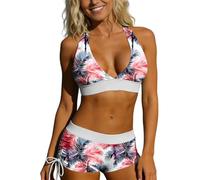 Tankini Mujer Verano 2026 Conjunto Tankini con ilustración Floral y Braguita Ajustable para Playa y Verano Top coordinado Ideal para Nadar y Tomar en Vacaciones (Light Gray, XXL)