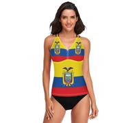 Tankini para mujer, camiseta de playa con control de abdomen, talla XS, Brazos precisos de la bandera de Ecuador, XL