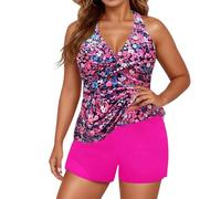 Tankini para Mujer de Gran tamaño para el Abdomen, Traje de baño Push up, Tankini de Dos Piezas, Cintura Alta, Trajes de baño de Verano Tankini con Pantalones Cortos de baño