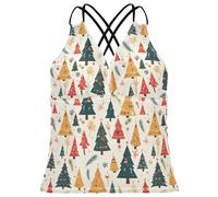Tankini para mujer, de secado rápido, cuello en V, para natación, talla XS, Ilustración del patrón del árbol de Navidad, S