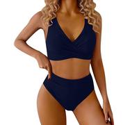 Tankini para mujer, sexy, cuello en V, traje de baño de tallas grandes, traje de baño de cintura alta, traje de baño con cojín en el pecho, cuello en V, monocolor, traje de baño, retro, correa de