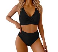 Tankini para mujer, sexy, cuello en V, traje de baño de tallas grandes, traje de baño de cintura alta, traje de baño con cojín en el pecho, cuello en V, monocolor, traje de baño, retro, correa de