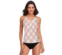 Tankini para mujer, traje de baño de secado rápido con control de abdomen, talla XS, Patrón de cuadros rubor, XL