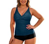 Tankini Traje de baño para mujer, Bikini para mujer, traje de baño Tankini de gran tamaño fluido con top e impresión playa