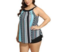 Tankinis Tallas Grandes Bikini Mujer Braga Alta Bikini sin Mangas con Estampado geométrico de Talla Grande Parte De Arriba Bragas Mujer Playa (Navy, XXXL)