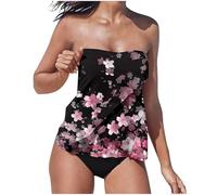 Tankinis Traje de baño de Dos Piezas para Mujer Bandeau Bañador Bohemio Bañadores de Cintura Alta Swimwear Retro Estampado Beachwear Parte Superior Tankini Bandeau Set