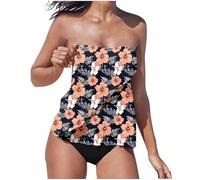 Tankinis Traje de baño de Dos Piezas para Mujer Bandeau Bañador Bohemio Bañadores de Cintura Alta Swimwear Retro Estampado Beachwear Parte Superior Tankini Bandeau Set