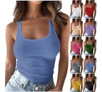 Tanktops para mujer sin mangas para mujer Top básico de fitness de verano Camisole deportiva de verano con cuello en U Blusas sin mangas de verano con costillas para mujer Tops de verano ajustados de