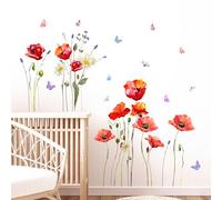 Tanlaby Amapola Roja Flores Vinilos Pared, Acuarela Floral Mariposa Pegatinas de Pared, Pelar y Pegar Autoadhesivo Vinilos Decorativos para la Sala de Estar Dormitorio TV Decoración de Fondo