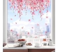 Tanlaby Cerezo Vinilos para Cristales Primavera Rosa Flores Colgantes Vinilos para Ventanas Reutilizables Doble Cara Estática Anti-colisión de Vidrio Puertas de Ventana Calcomanías para Ventanas
