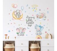 Tanlaby Elefante Nubes Pegatinas de Pared Dream Big Little One Adhesivos Vinilos Luna Estrella Globo Decorativos Pared para Niños Bebés Dormitorio Cuarto de Jugar Guardería Habitación Infantiles
