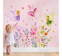 Tanlaby Flor Hada Vinilo Pared Floral Mariposa Elfos Ambiente Rosado Vinilos