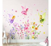 Tanlaby Flor Hada Vinilo Pared, Floral Mariposa Elfos Pegatinas de Pared Ambiente Rosado Autoadhesivo Removible Vinilos Decorativos para Dormitorio de Niña Guardería Decoracion Pared
