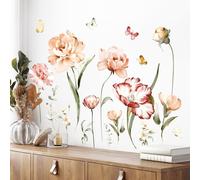 Tanlaby Flor Pegatinas de Pared Mariposa Floral Acuarela Vinilos Decorativos Pared Autoadhesivos Murales Removibles para Sala de Estar Dormitorio Oficina en Casa Decoración