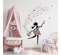 Tanlaby Niña Flor Hada Pegatinas de Pared Bailando Niña Adhesivos Vinilos Colorido Mariposa Decorativos Pared para Niñas Dormitorios Cuarto de Jugar Bebés Guardería Habitación Infantiles