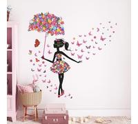 Tanlaby Niña Flor Hada Pegatinas de Pared Niña Mantenga Flor Paraguas Adhesivos Vinilos Colorido Mariposa Decorativos Pared para Niñas Dormitorios Bebés Guardería Habitación Infantiles