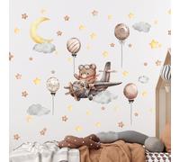 Tanlaby Oso Avión Volador Vinilo Pared, Luna Globo Estrellas Nube Pegatinas de Pared Caricatura Autoadhesivo Removible Vinilos Decorativos para Habitación Bebé Niños Guardería Decoracion Pared