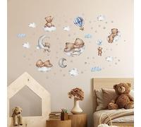 Tanlaby Oso de Dibujos Animados Pegatinas de Pared Oso Durmiendo Adhesivos Vinilos Luna Estrella Globo de aire caliente Decorativos Pared para Bebé Habitación Cuarto de Jugar Guardería Infantiles