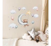 Tanlaby Oso de Dibujos Animados Pegatinas de Pared Oso Durmiendo Adhesivos Vinilos Nubes Estrellas Globos Decorativos Pared para Bebé Habitación Cuarto de Jugar Guardería Infantiles