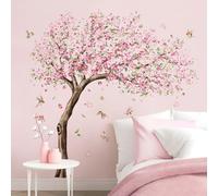 Tanlaby Pegatinas de Pared Flores Rosa, Grandes Árbol de Cerezo en Flor con Pájaros, Vinilo Decorativo Pared Adhesivo para Habitación Niña Dormitorio Salon Oficina Sofá Baño Fondo