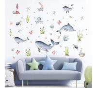 Tanlaby Pegatinas de Pared Infantiles Bajo el Mar Delfines, Tortugas y Algas, Murales y Vinilos Decorativos para Dormitorio, Salón y Baño