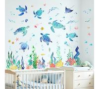 Tanlaby Pegatinas de Pared Océano Vinilos Infantiles con Ballenas Delfines Tiburones Tortugas y Peces Adhesivos Decorativos Submarinos para Habitación Infantil, Guardería y Baño