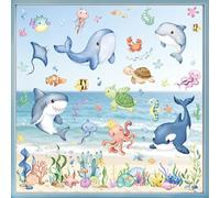 Tanlaby Pegatinas de Ventana Océano Vinilos Decorativos con Ballenas Delfines Tiburones Tortugas y Peces Adhesivos Estáticos para Cristales Decoración Submarina para Ventanas y Puertas de Vidrio