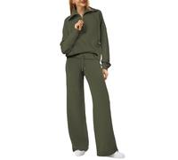 TANMESSO Conjunto de sudadera de 2 piezas para mujer, sudadera y pantalones deportivos de gran tamaño 2025, conjunto de chándal para estar en casa, Ejercito Verde, L